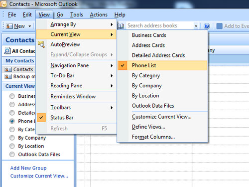 View All Contacts in Outlook